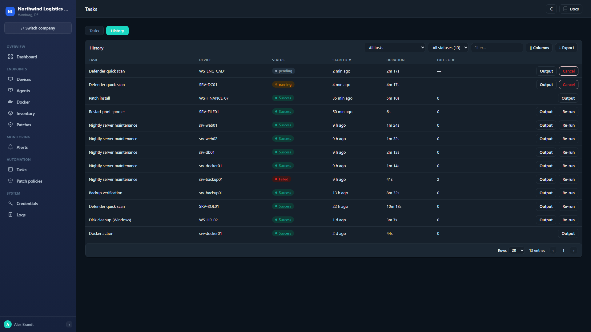 Task run history